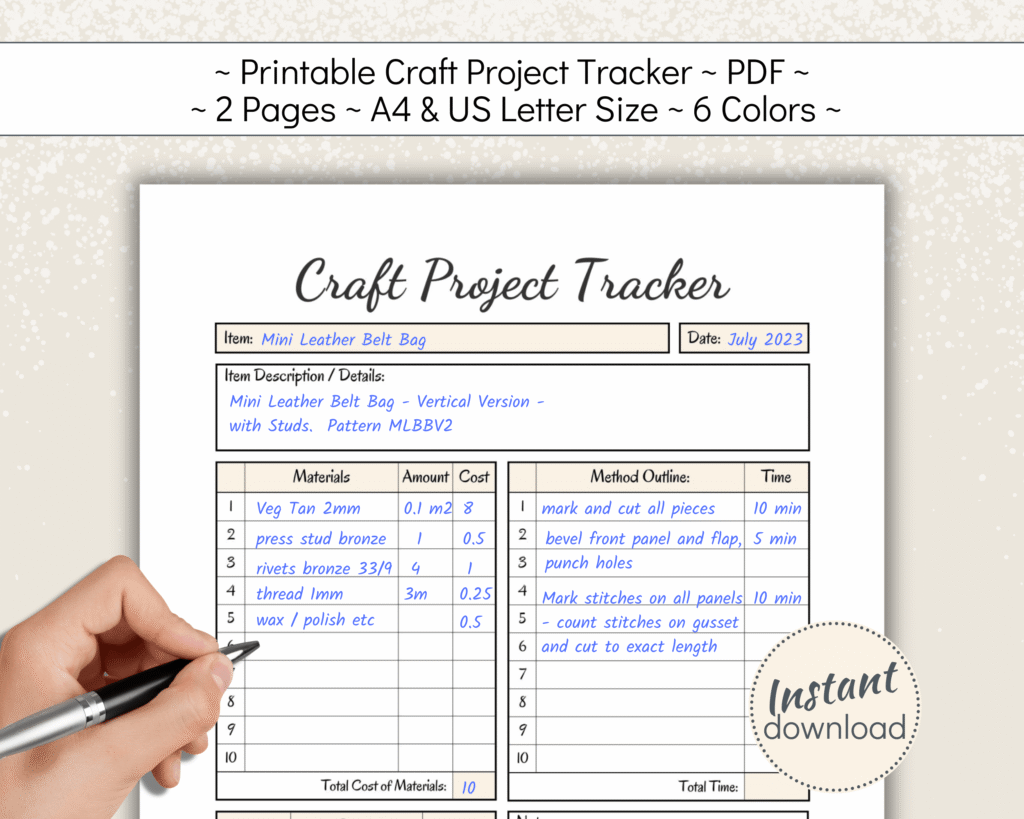 Craft Project Tracker in natural colors