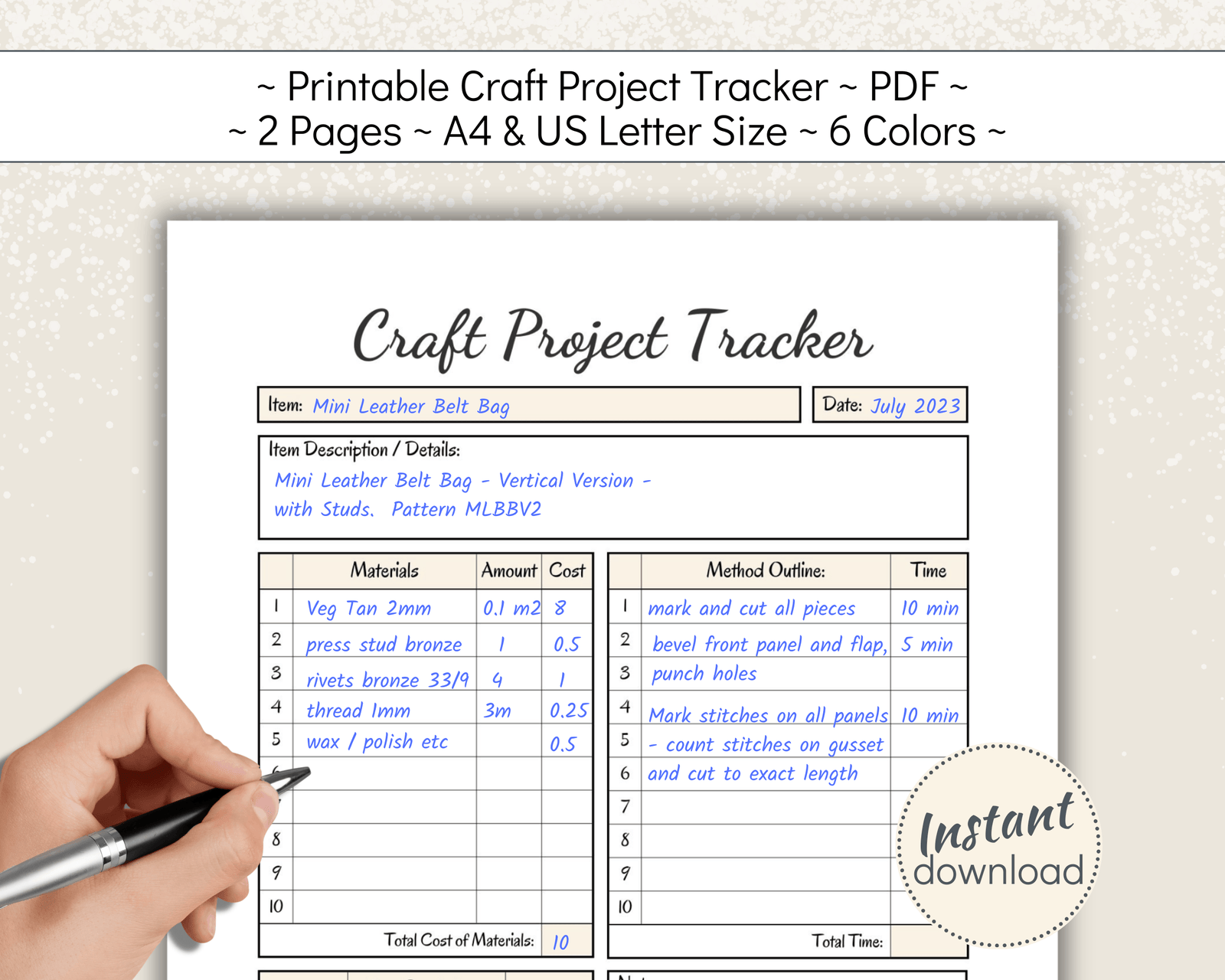 Craft Project Tracker in natural colors