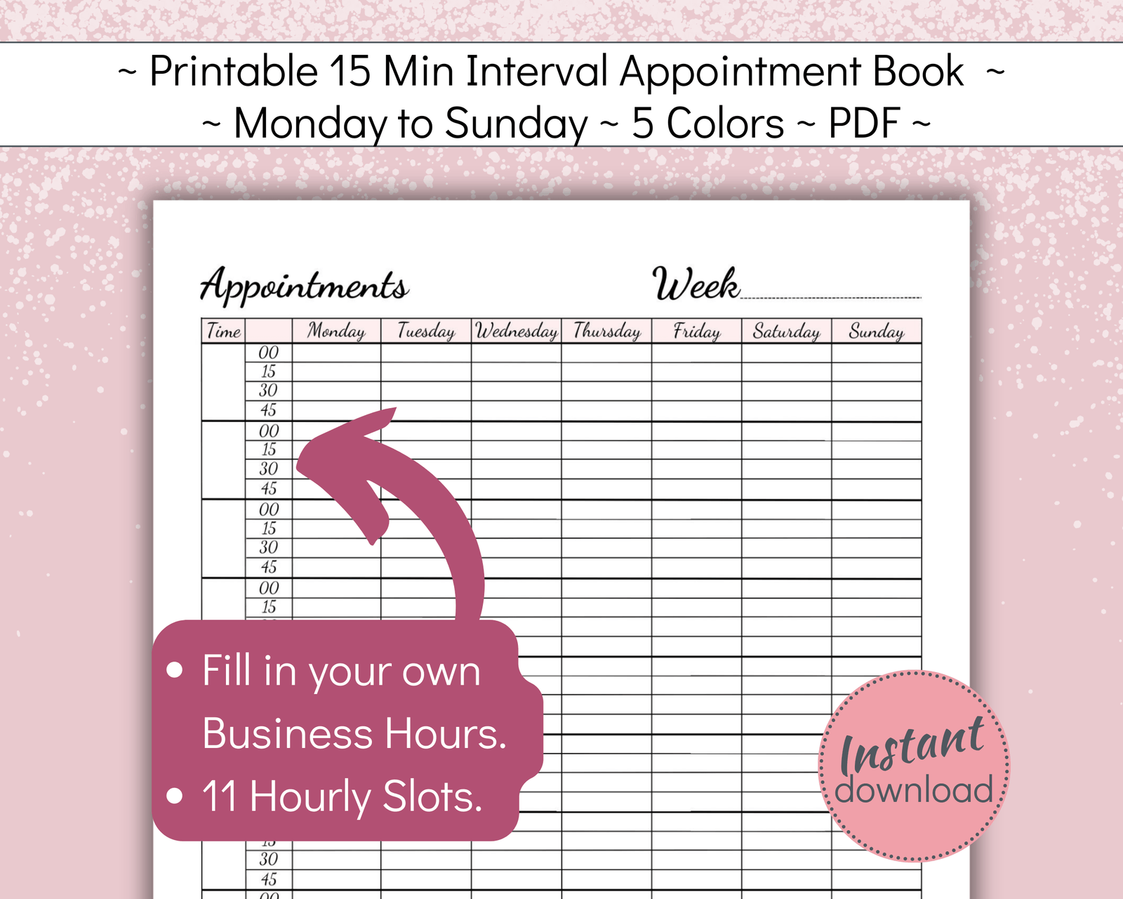 Printable Appointment Planner with 15 min intervals