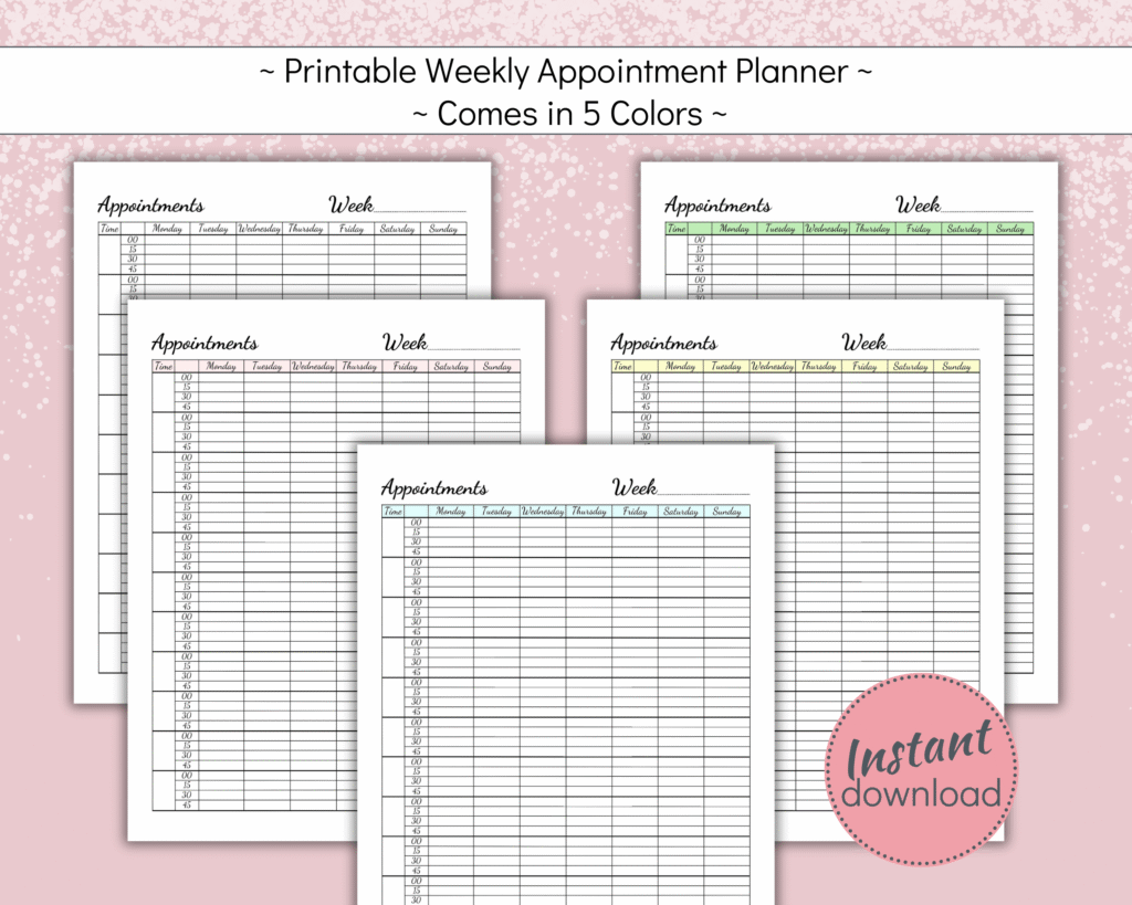 5 colors Printable Appointment Planner