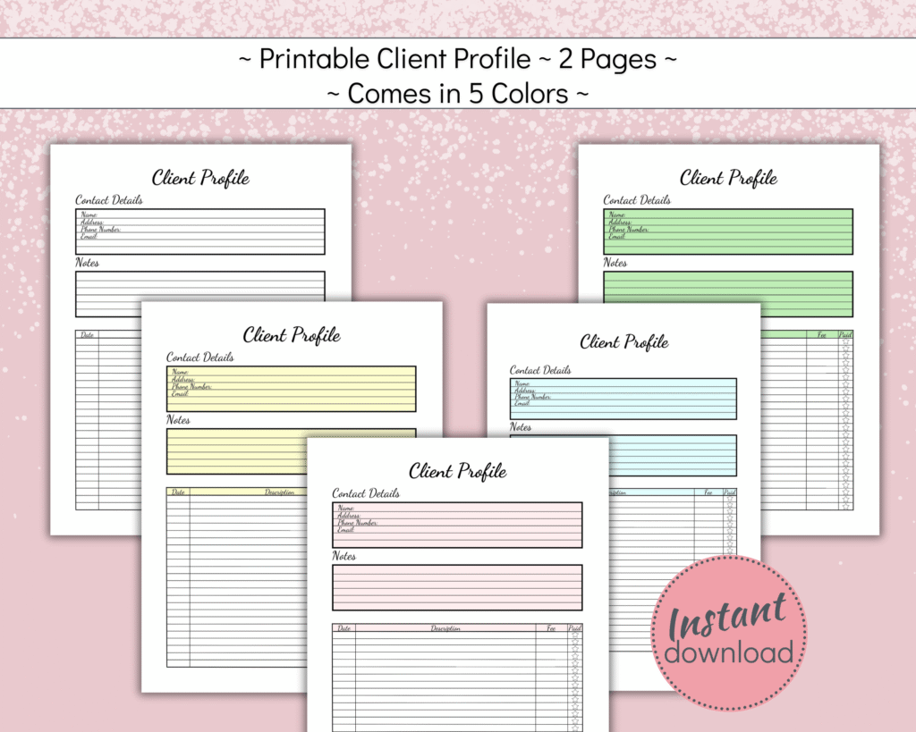 Printable Client Profile in 6 natural colors