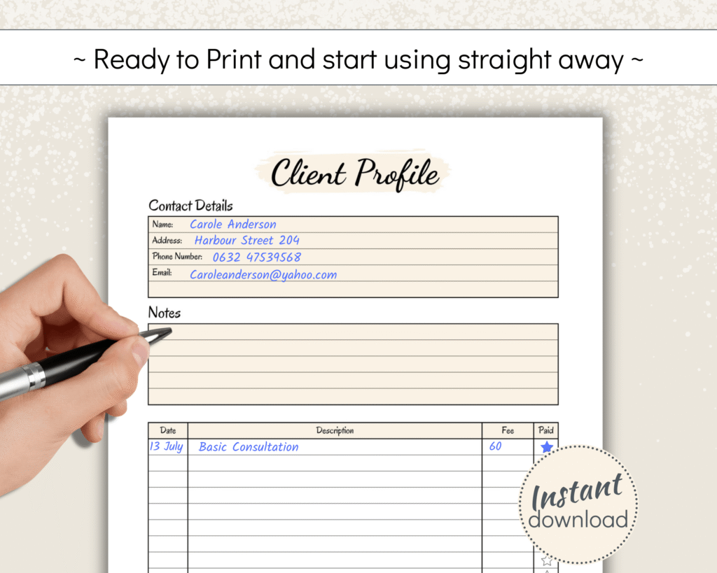 Client Record Book for Small Business,