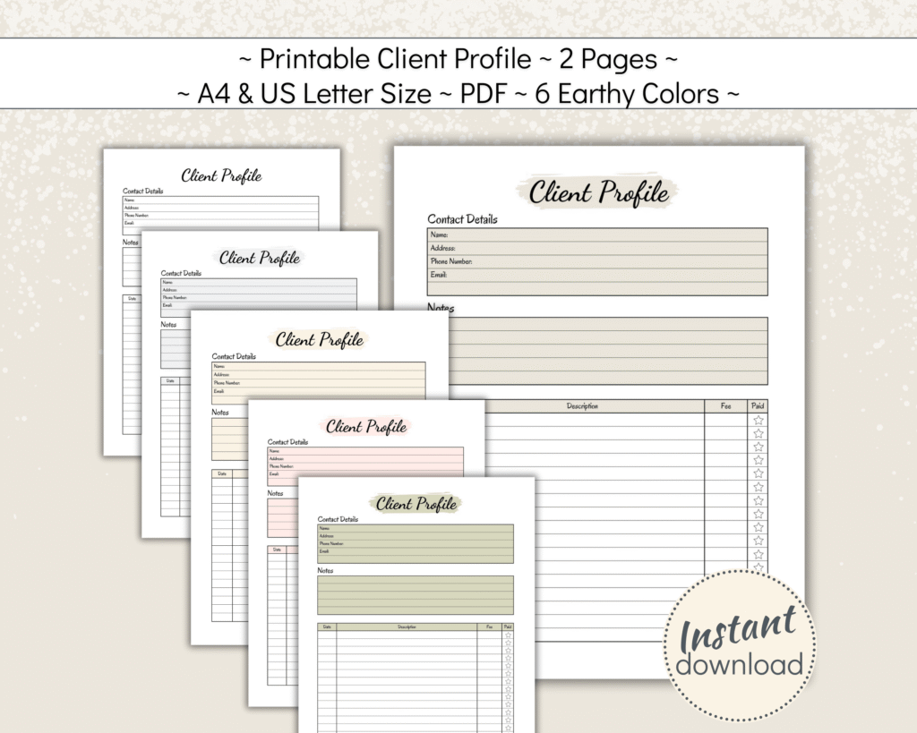 Printable Client Profile in 6 natural colors
