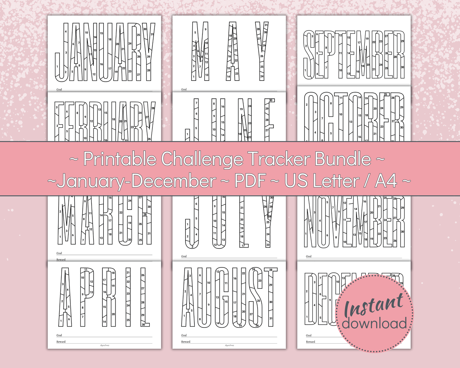 printable 30 day coloring challenge tracker bundle