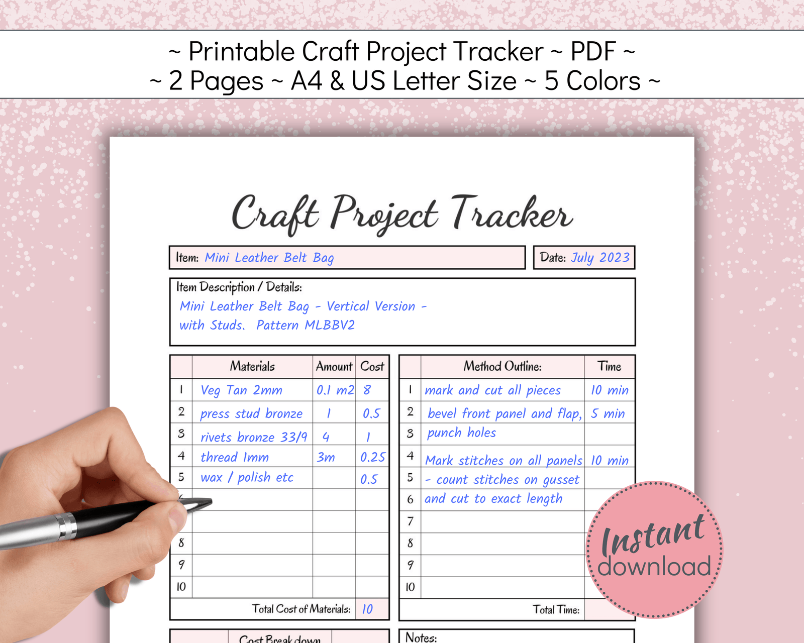 Printable Craft Project Tracker